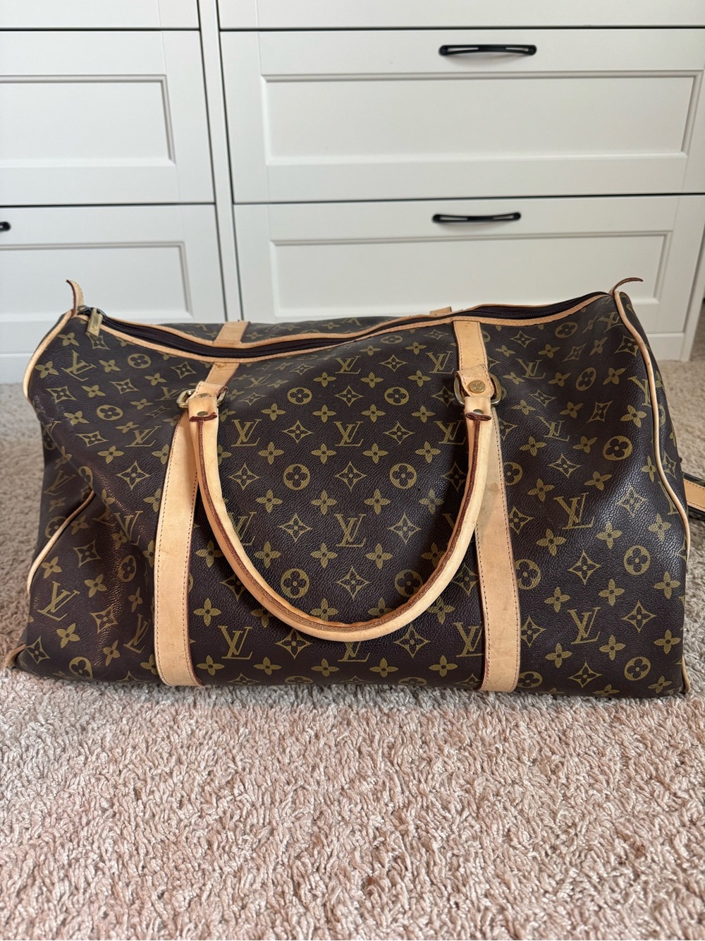 Louis Vuitton Monogram Canvas Duffel Bag with Natural Leather Trim